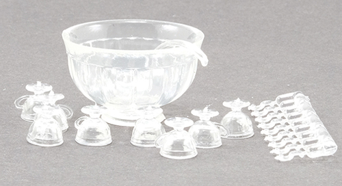 Dollhouse Miniature 8 Piece Punch Bowl Set, Crystal